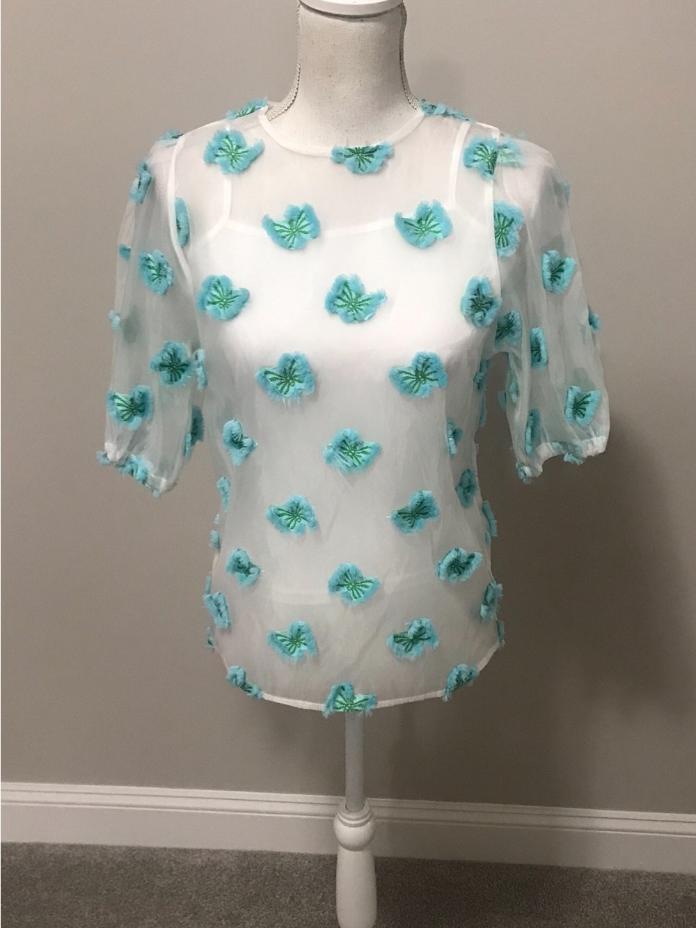 NWT Boutique brand Beulah Blue Mica Sheer Top set